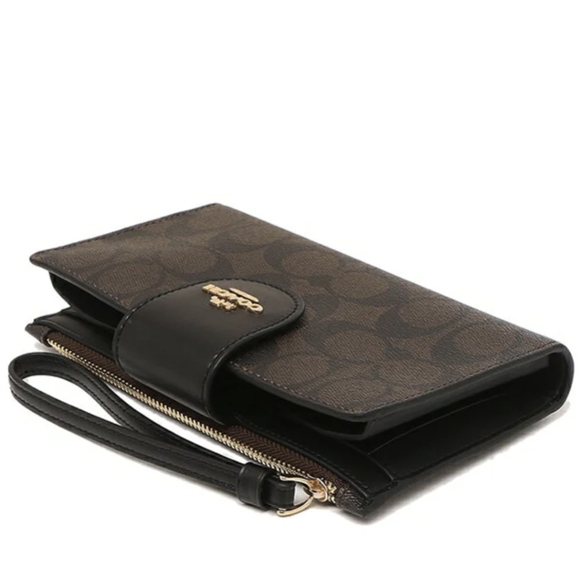 Coach Tech Wallet In Colorblock Signature Canvas - Dark Brown - Picture 2 of 4